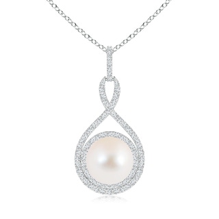 10mm AAA Freshwater Pearl Infinity Pendant with Diamond Halo in White Gold