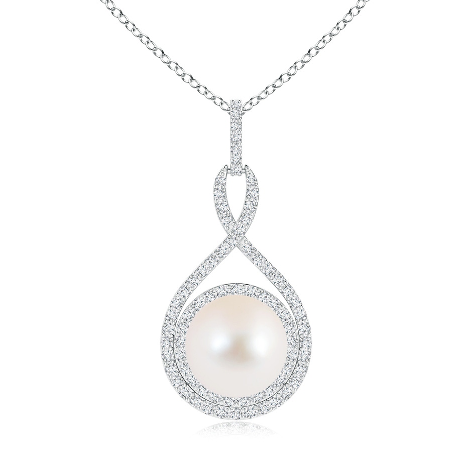 10mm AAA Freshwater Pearl Infinity Pendant with Diamond Halo in White Gold 