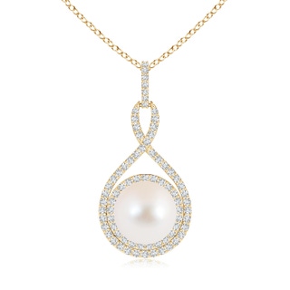 10mm AAA Freshwater Pearl Infinity Pendant with Diamond Halo in Yellow Gold