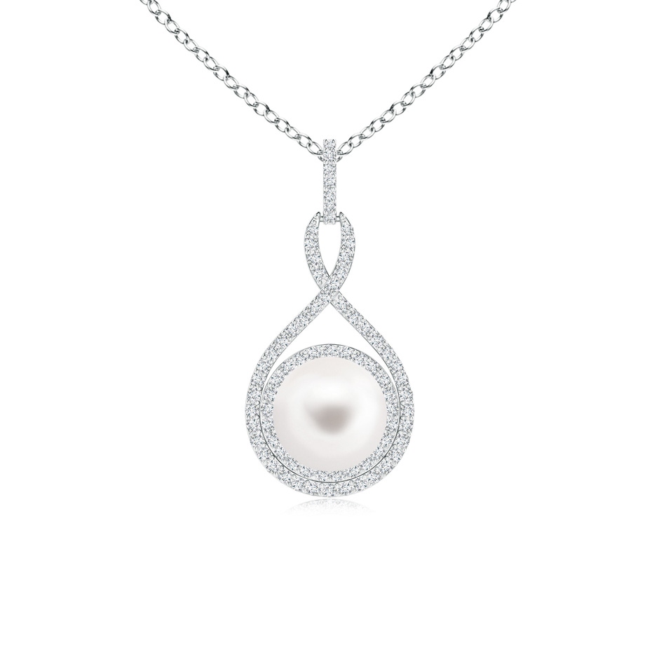 8mm AA Freshwater Pearl Infinity Pendant with Diamond Halo in White Gold 