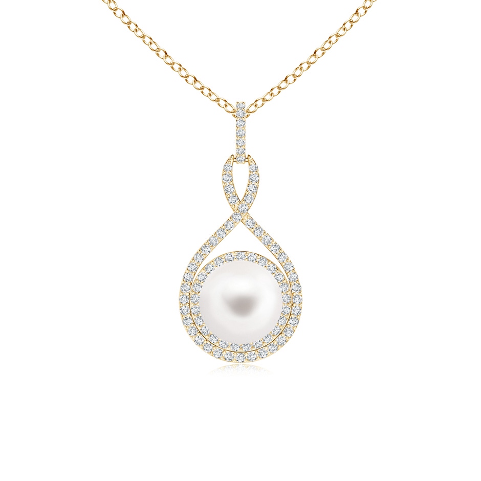 8mm AA Freshwater Pearl Infinity Pendant with Diamond Halo in Yellow Gold 