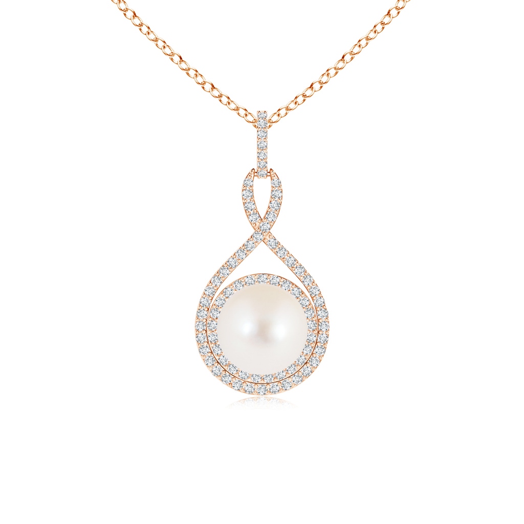 8mm AAA Freshwater Pearl Infinity Pendant with Diamond Halo in Rose Gold