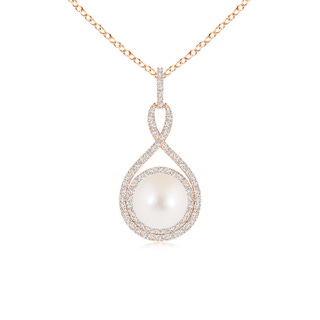 8mm AAA Freshwater Pearl Infinity Pendant with Diamond Halo in Rose Gold