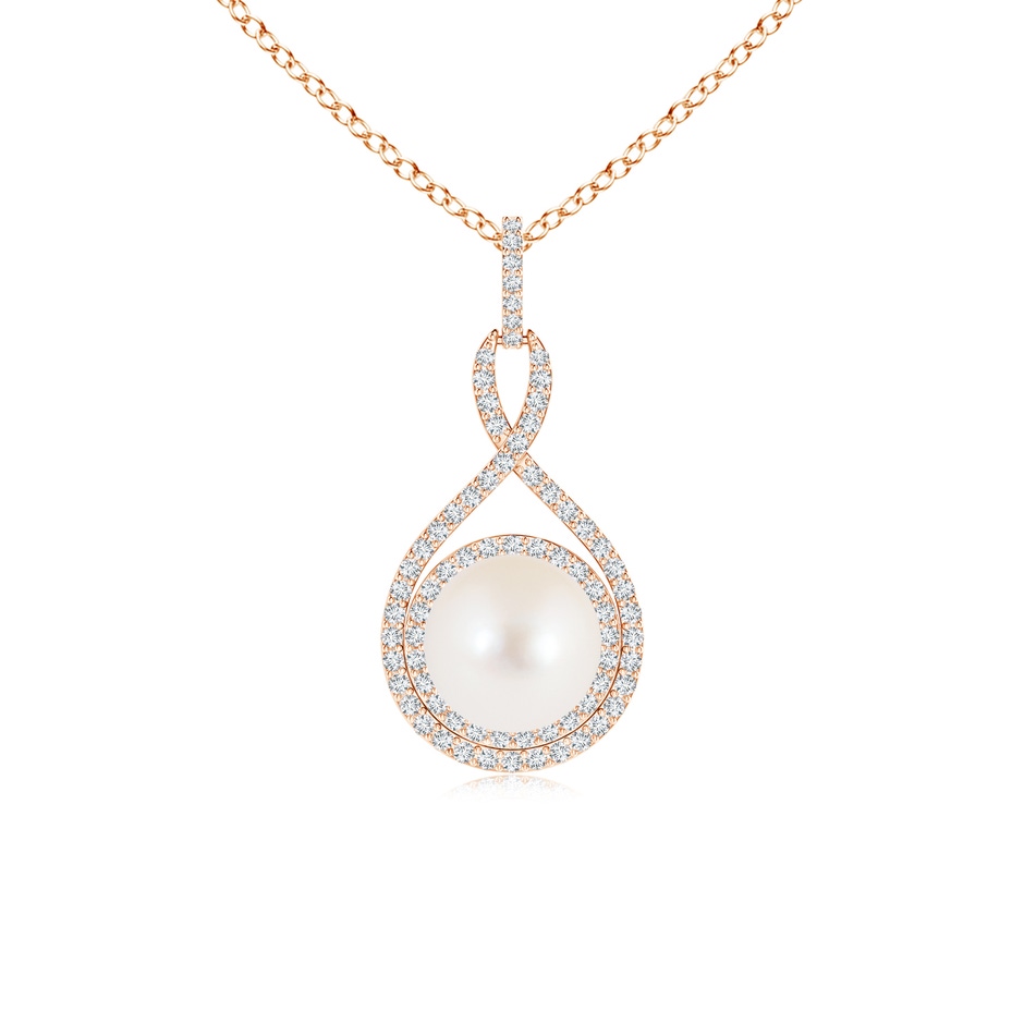 8mm AAA Freshwater Pearl Infinity Pendant with Diamond Halo in Rose Gold 