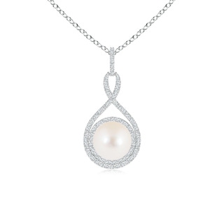 8mm AAA Freshwater Pearl Infinity Pendant with Diamond Halo in White Gold