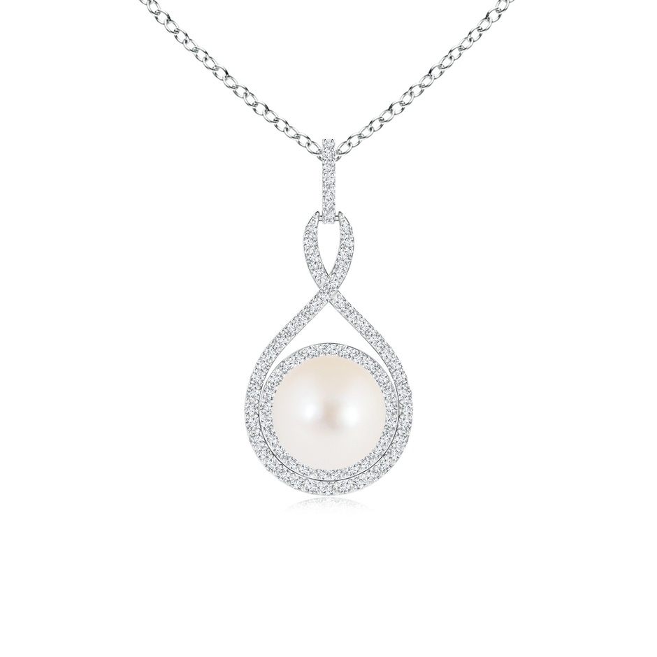 8mm AAA Freshwater Pearl Infinity Pendant with Diamond Halo in White Gold 