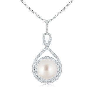 10mm AAA South Sea Pearl Infinity Pendant with Diamond Halo in S999 Silver