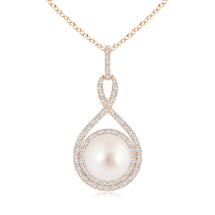 10mm AAAA South Sea Pearl Infinity Pendant with Diamond Halo in Rose Gold