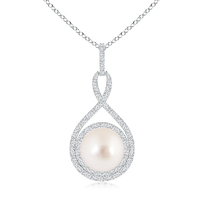 10mm AAAA South Sea Pearl Infinity Pendant with Diamond Halo in S999 Silver
