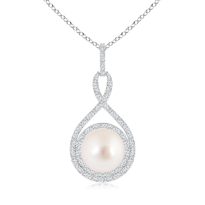 10mm AAAA South Sea Pearl Infinity Pendant with Diamond Halo in S999 Silver 