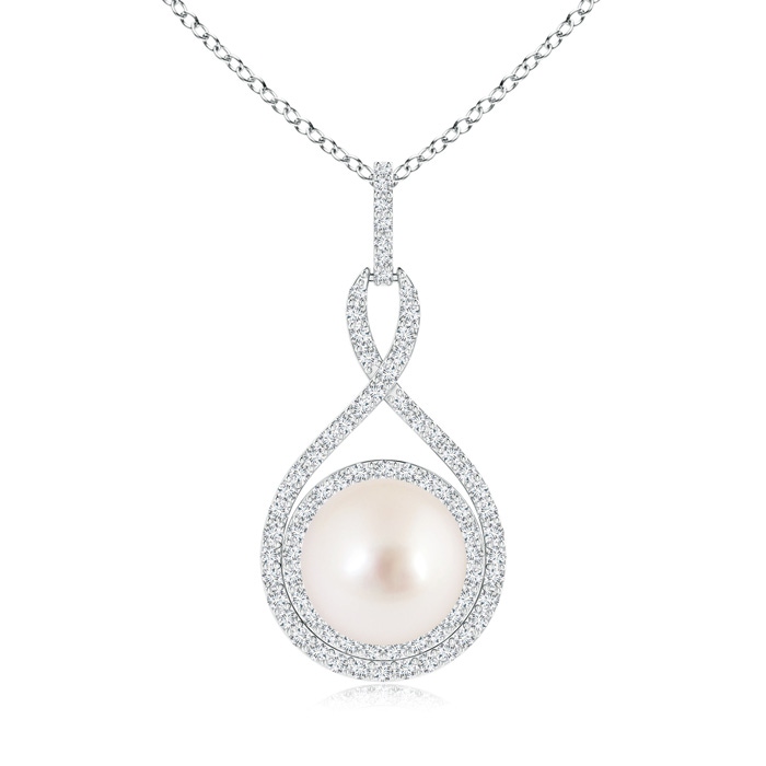 10mm AAAA South Sea Pearl Infinity Pendant with Diamond Halo in White Gold