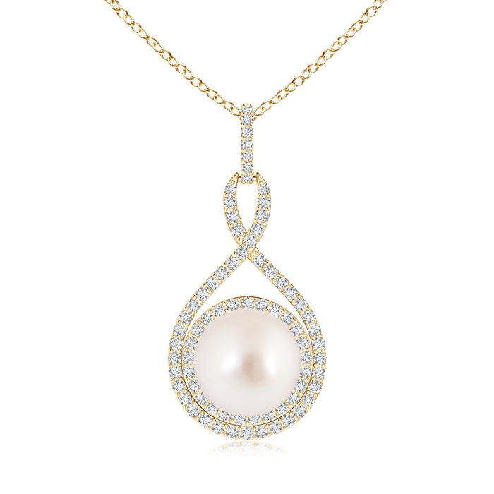 10mm AAAA South Sea Pearl Infinity Pendant with Diamond Halo in Yellow Gold