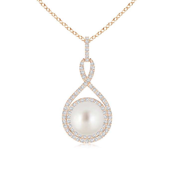 9mm AAA South Sea Pearl Infinity Pendant with Diamond Halo in Rose Gold 