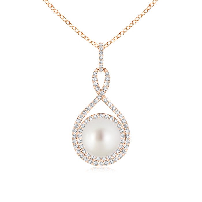 9mm AAA South Sea Pearl Infinity Pendant with Diamond Halo in Rose Gold
