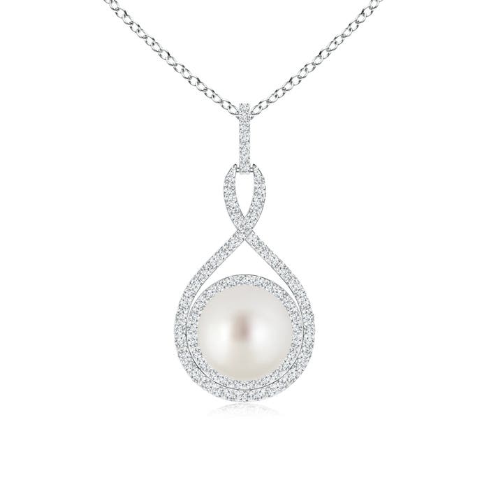 9mm AAA South Sea Pearl Infinity Pendant with Diamond Halo in S999 Silver