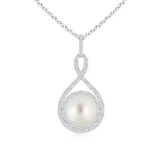 9mm AAA South Sea Pearl Infinity Pendant with Diamond Halo in S999 Silver