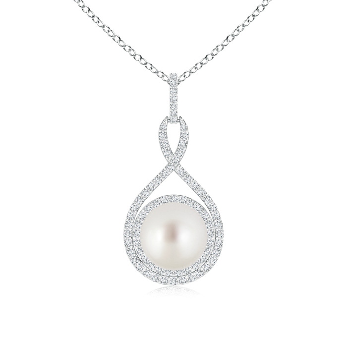 9mm AAA South Sea Pearl Infinity Pendant with Diamond Halo in White Gold 