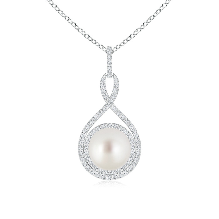 9mm AAA South Sea Pearl Infinity Pendant with Diamond Halo in White Gold