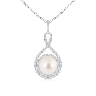 9mm AAAA South Sea Pearl Infinity Pendant with Diamond Halo in S999 Silver