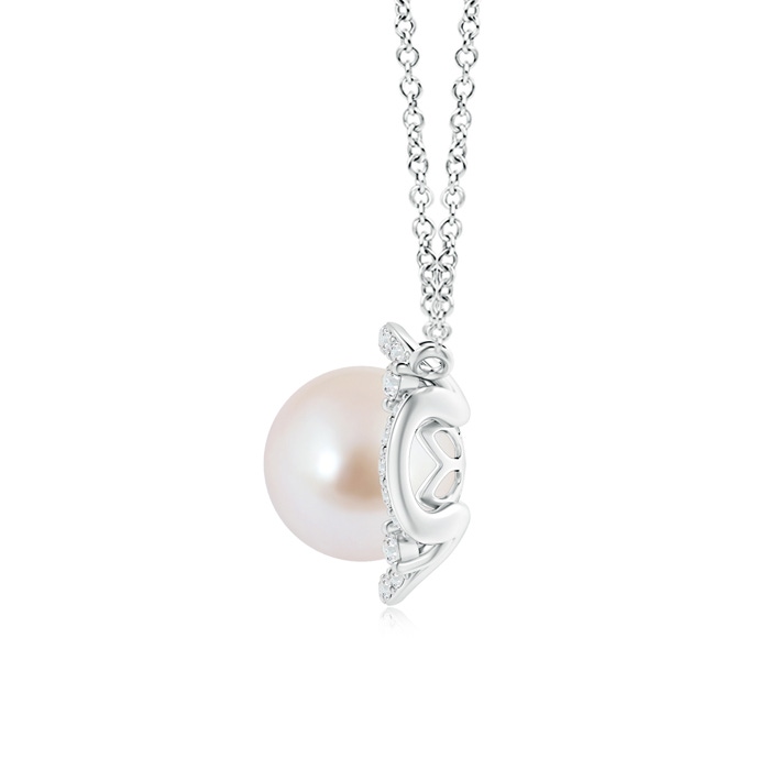 8mm AAA Akoya Cultured Pearl Clover Pendant with Diamond Halo in White Gold Product Image