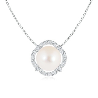 8mm AAA Freshwater Cultured Pearl Clover Pendant with Diamond Halo in White Gold