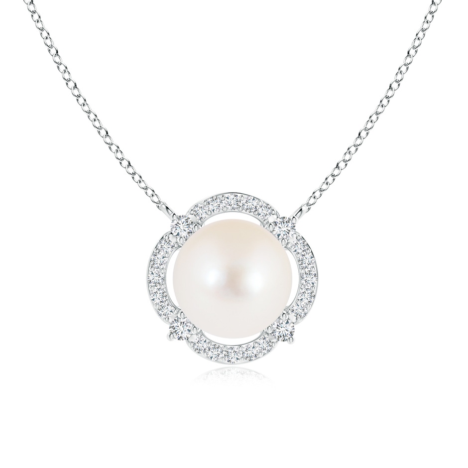 8mm AAA Freshwater Cultured Pearl Clover Pendant with Diamond Halo in White Gold 