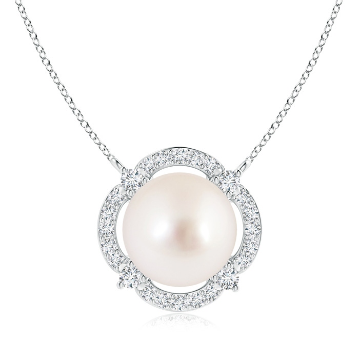 10mm AAAA South Sea Cultured Pearl Clover Pendant with Diamond Halo in S999 Silver