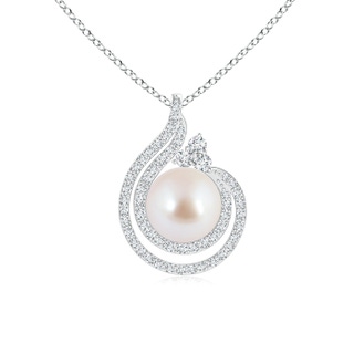 8mm AAA Akoya Cultured Pearl Double Swirl Pendant with Diamonds in White Gold