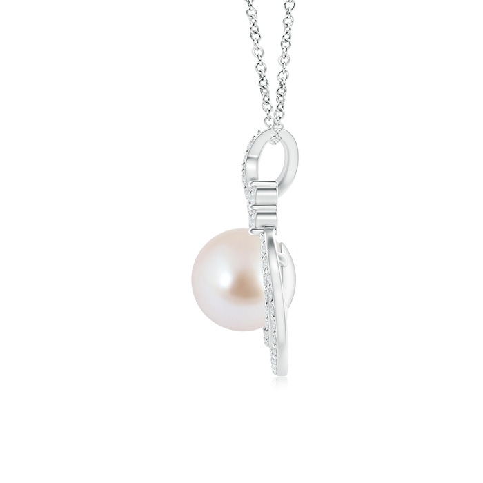 8mm AAA Akoya Cultured Pearl Double Swirl Pendant with Diamonds in White Gold Product Image