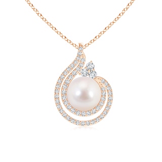 8mm AAAA Akoya Cultured Pearl Double Swirl Pendant with Diamonds in Rose Gold