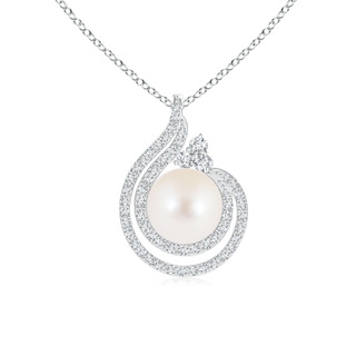 8mm AAA Freshwater Cultured Pearl Double Swirl Pendant with Diamonds in White Gold