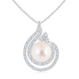 10mm AAAA South Sea Cultured Pearl Double Swirl Pendant with Diamonds in White Gold