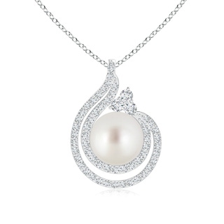 9mm AAA South Sea Cultured Pearl Double Swirl Pendant with Diamonds in White Gold