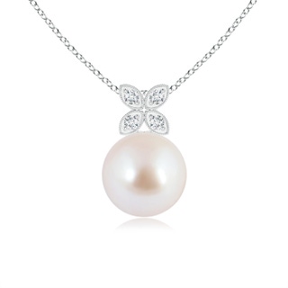 8mm AAA Akoya Cultured Pearl Drop Pendant with Diamond Floral Bale in White Gold