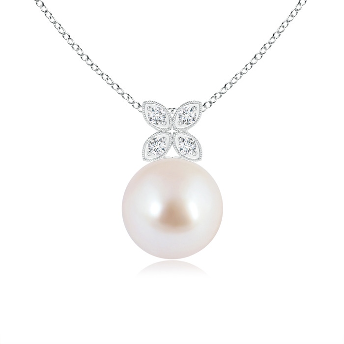 8mm AAA Akoya Cultured Pearl Drop Pendant with Diamond Floral Bale in White Gold 