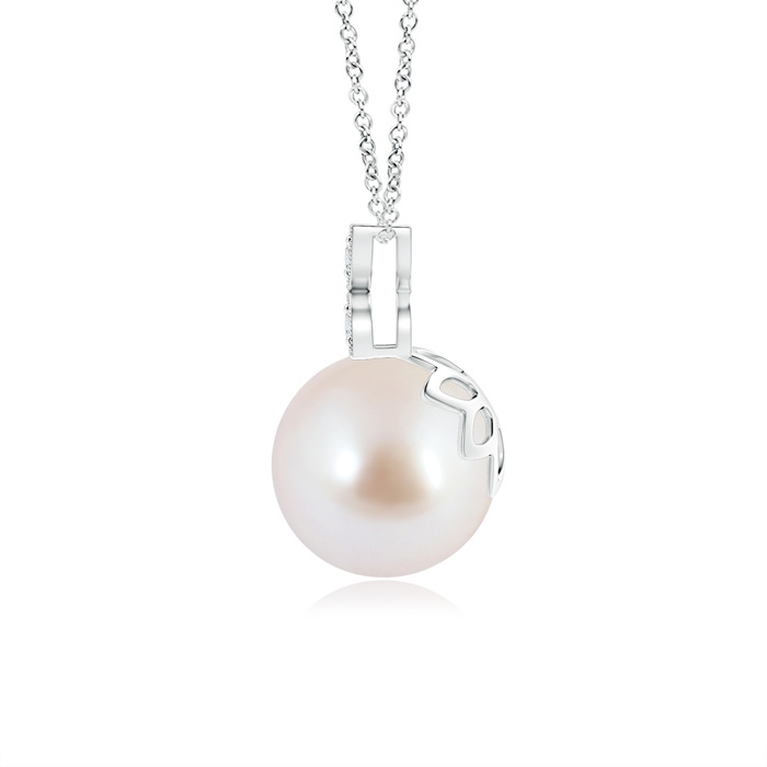 8mm AAA Akoya Cultured Pearl Drop Pendant with Diamond Floral Bale in White Gold product image