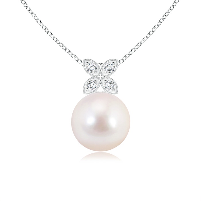 8mm AAAA Akoya Cultured Pearl Drop Pendant with Diamond Floral Bale in S999 Silver