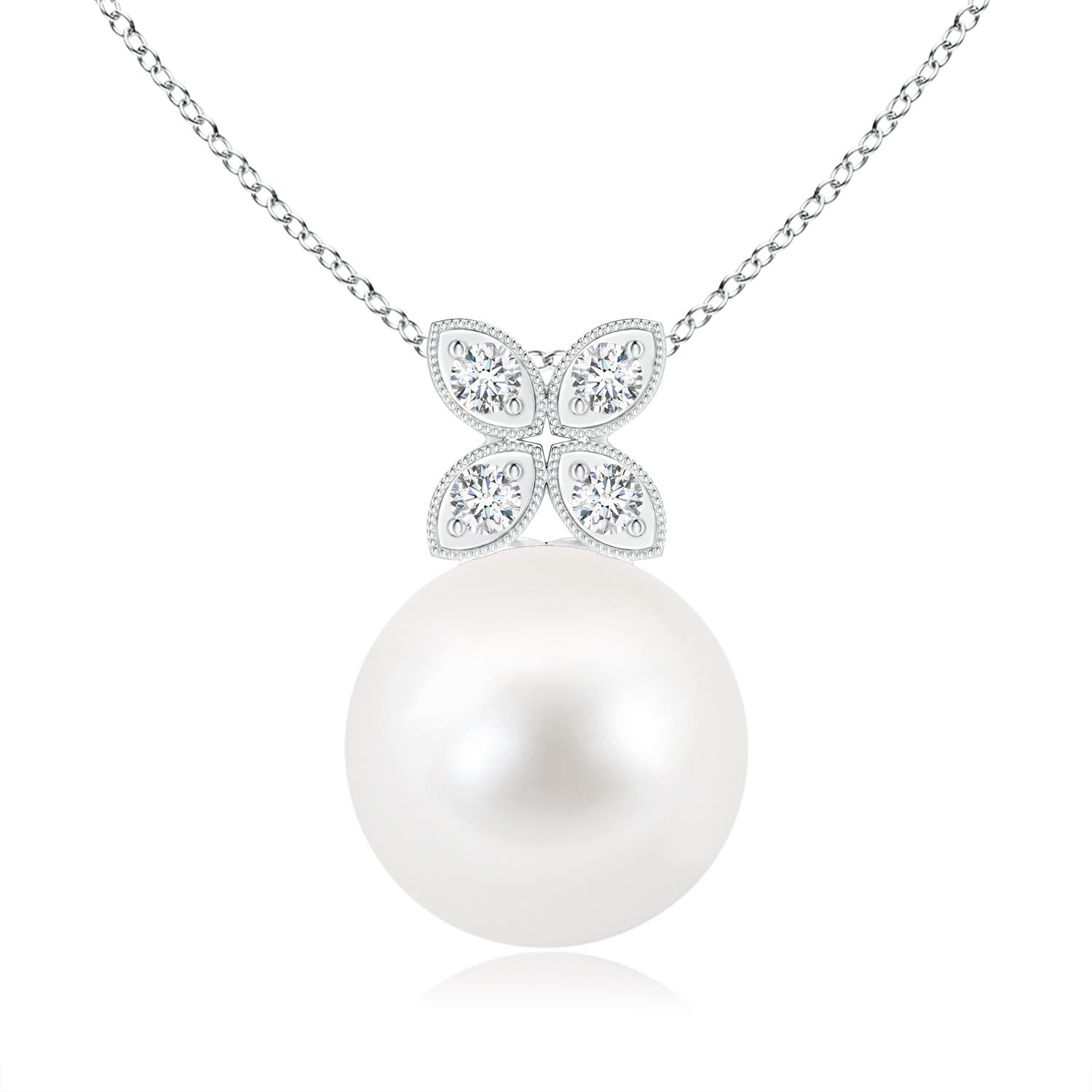 ANGARA Freshwater Pearl Pendant Necklace with Diamond in Silver (10mm)