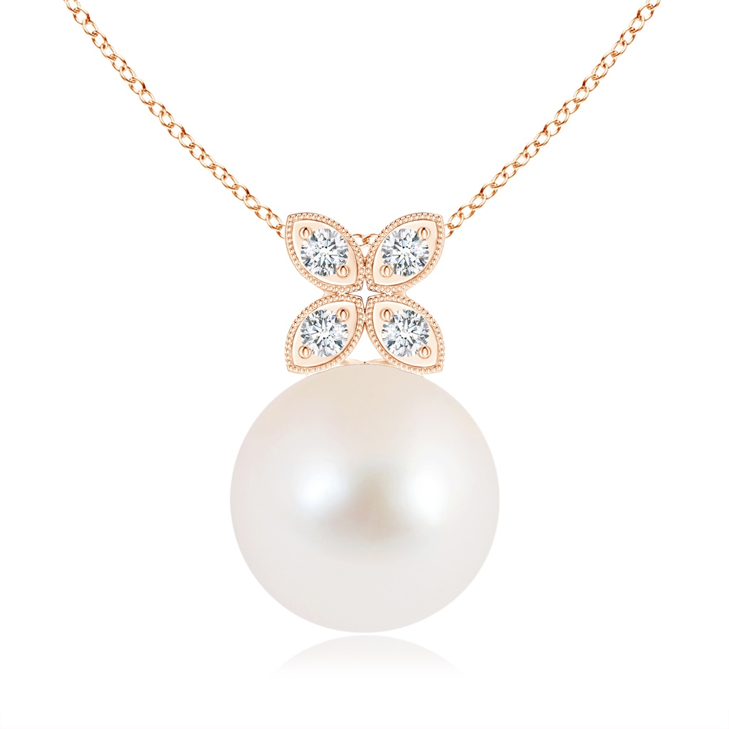 10mm AAA Freshwater Pearl Pendant with Diamond Floral Bale in Rose Gold