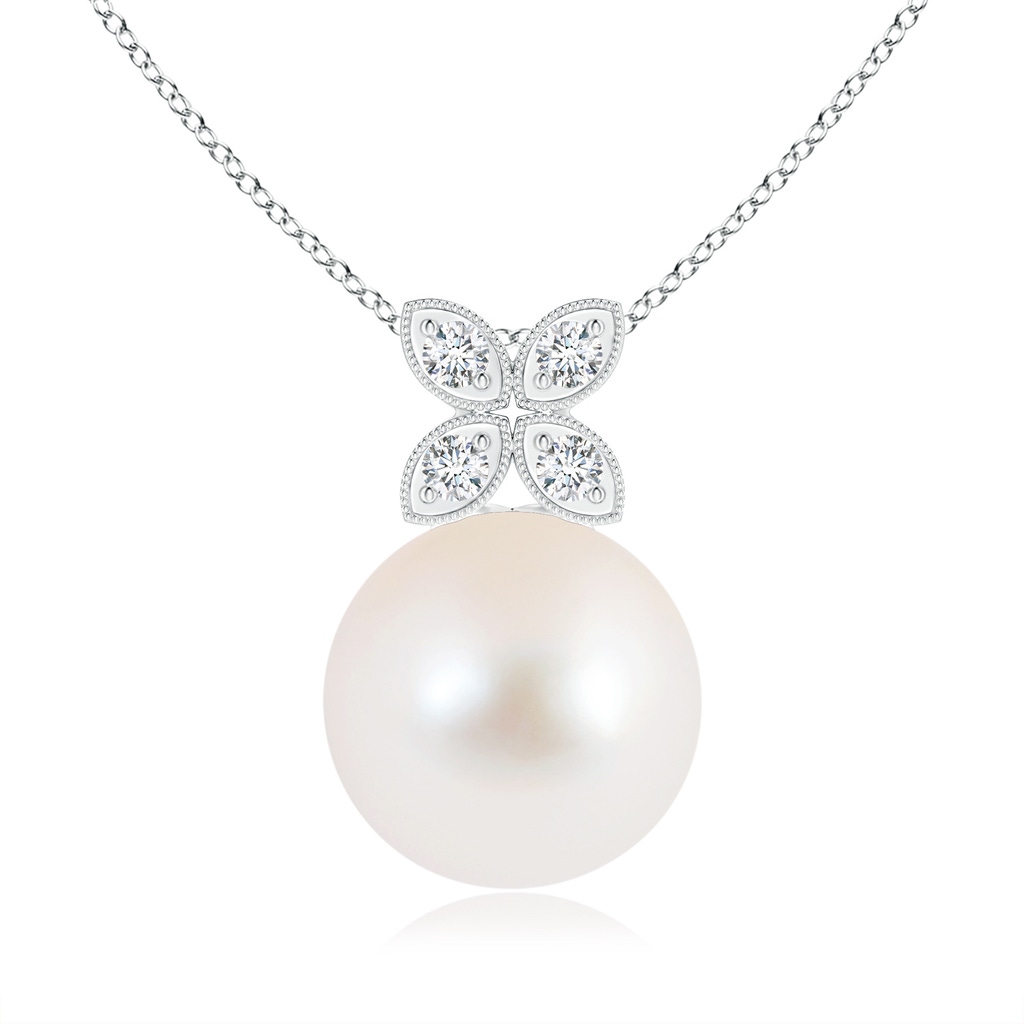 10mm AAA Freshwater Pearl Pendant with Diamond Floral Bale in S999 Silver