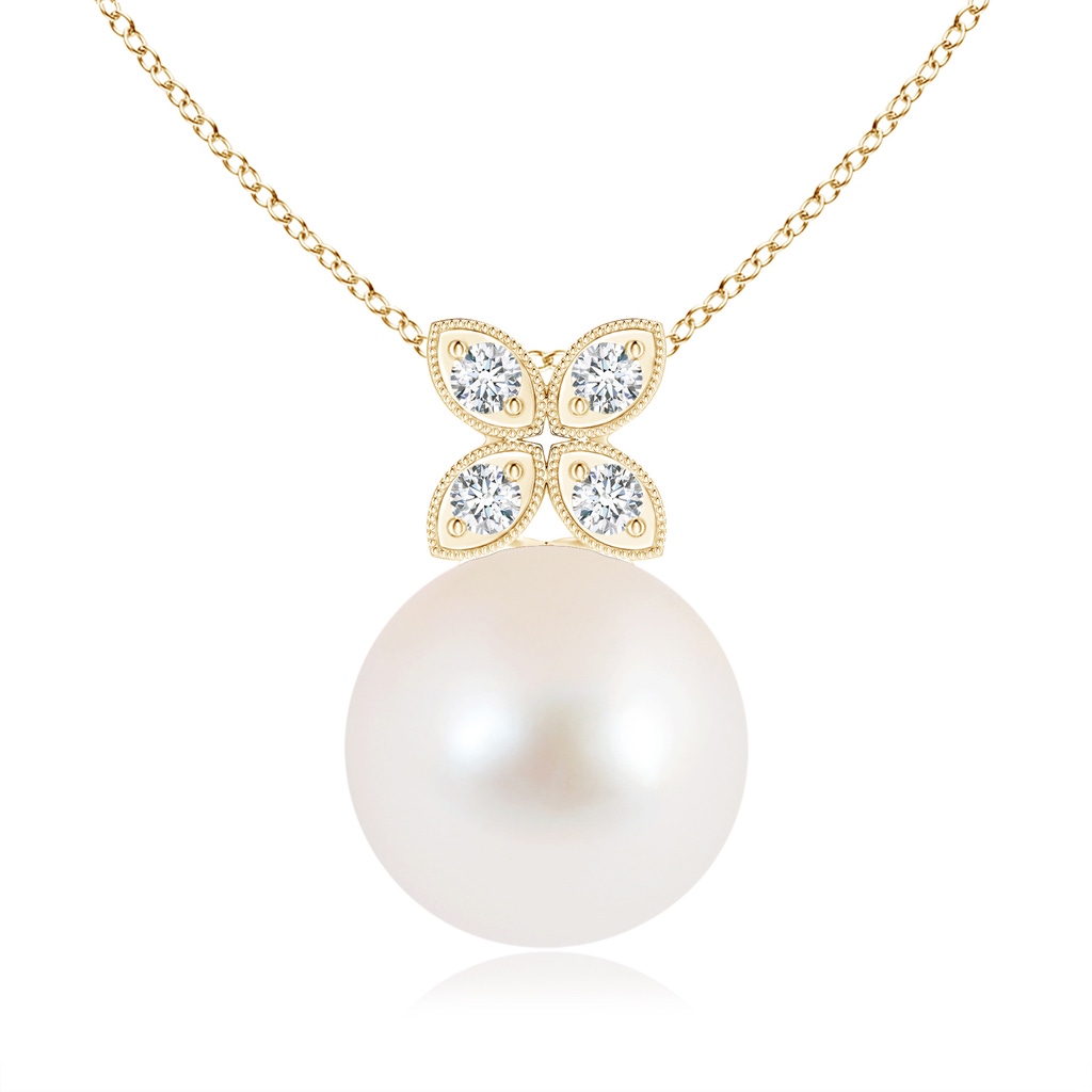 10mm AAA Freshwater Pearl Pendant with Diamond Floral Bale in Yellow Gold
