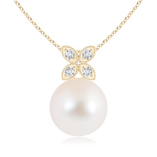 10mm AAA Freshwater Pearl Pendant with Diamond Floral Bale in Yellow Gold