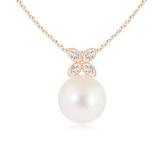 8mm AAA Freshwater Pearl Pendant with Diamond Floral Bale in Rose Gold