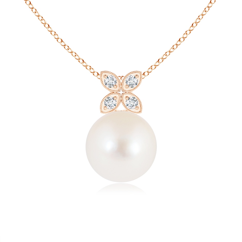 8mm AAA Freshwater Pearl Pendant with Diamond Floral Bale in Rose Gold 