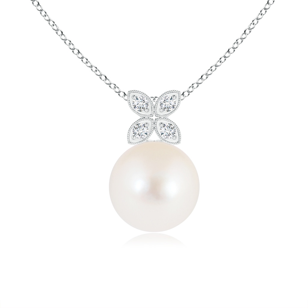 8mm AAA Freshwater Pearl Pendant with Diamond Floral Bale in White Gold