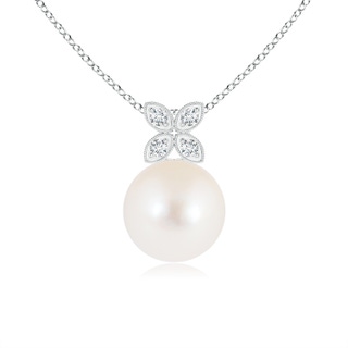 8mm AAA Freshwater Pearl Pendant with Diamond Floral Bale in White Gold