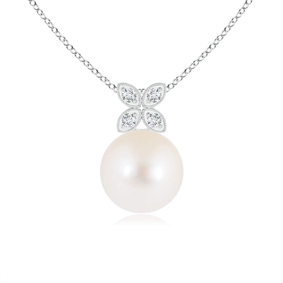 8mm AAA Freshwater Pearl Pendant with Diamond Floral Bale in White Gold 