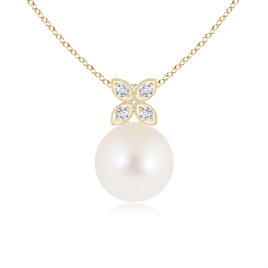 8mm AAA Freshwater Pearl Pendant with Diamond Floral Bale in Yellow Gold 