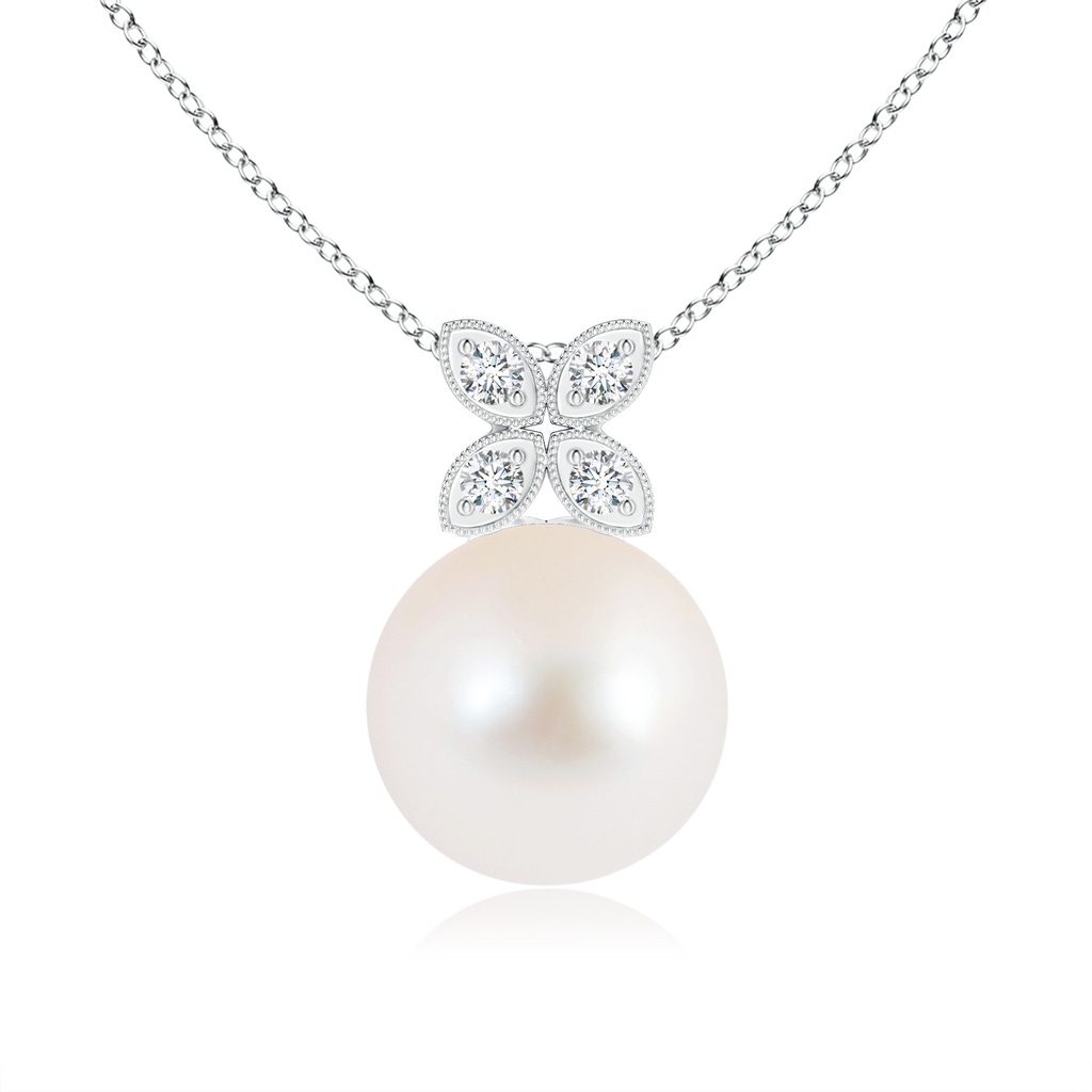 9mm AAA Freshwater Pearl Pendant with Diamond Floral Bale in White Gold