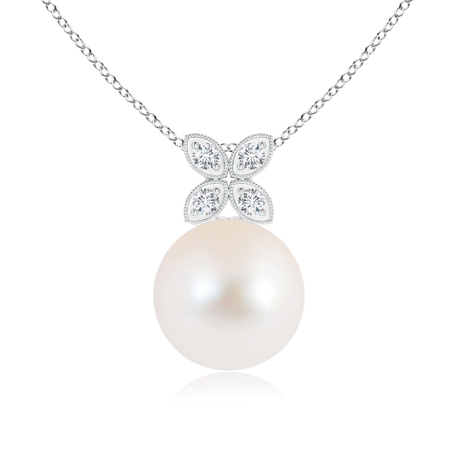 9mm AAA Freshwater Pearl Pendant with Diamond Floral Bale in White Gold 